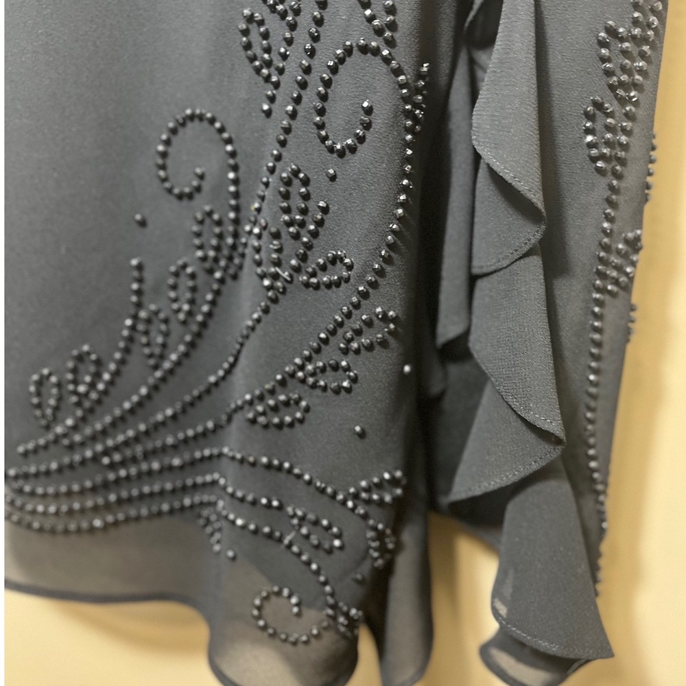 R&M Richards Vintage 90s Black Beaded Ruffle Midi Maxi Dress 6P V-Neck‎ Evening - Picture 7 of 11